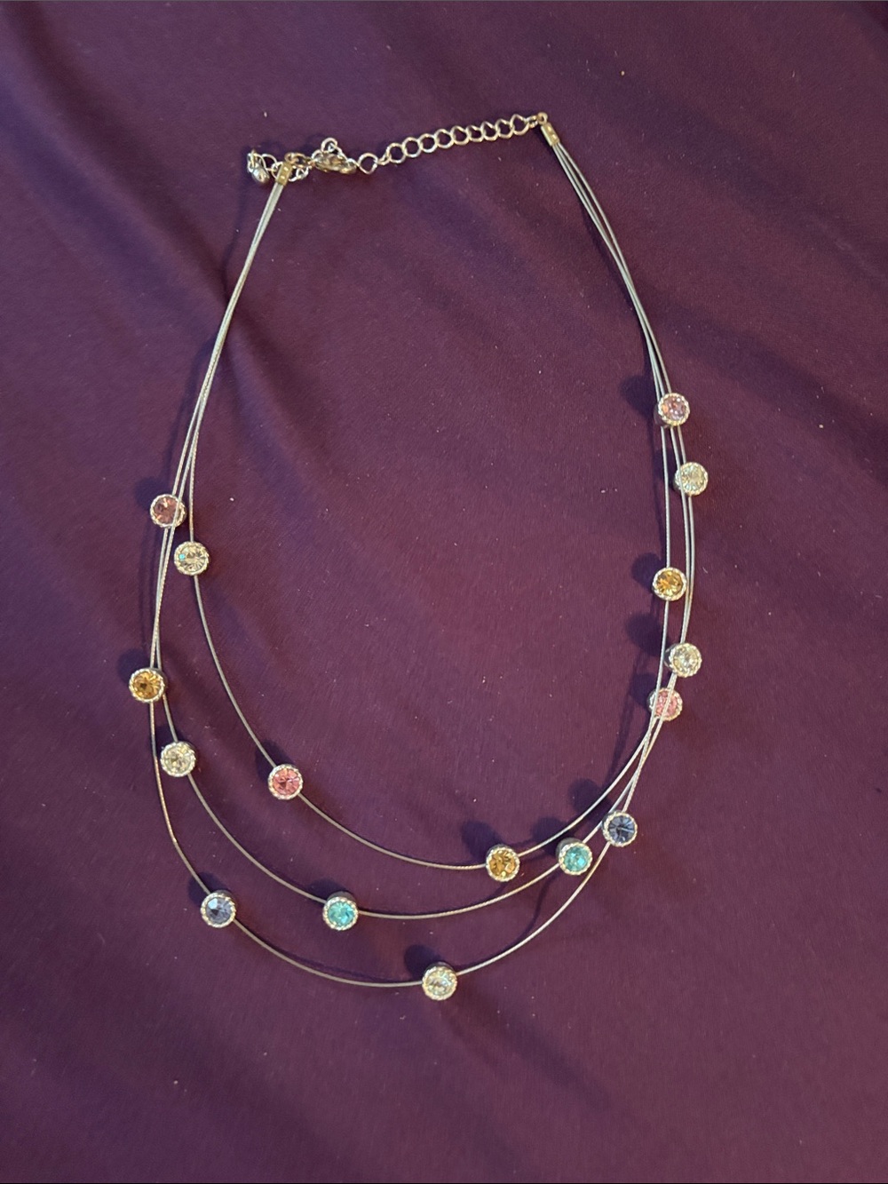 Multi-Color Crystal Three-Strand Necklace - Women Jewelry